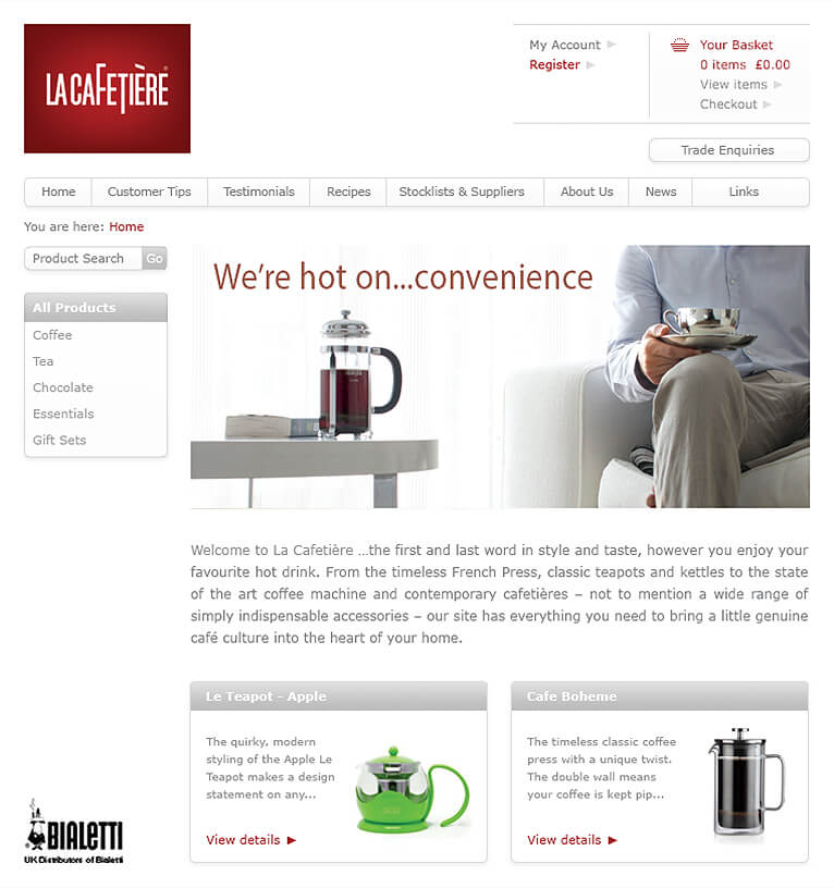 la cafetiere ecommerce website design